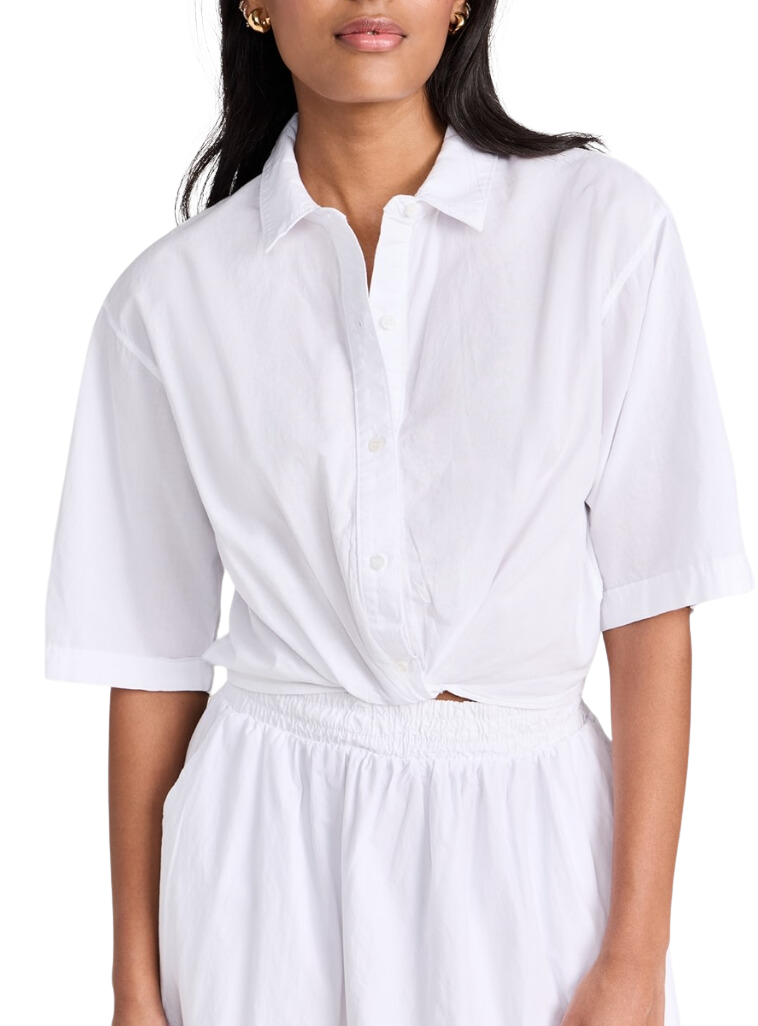 Voile short sleeve cropped twist shirt - white