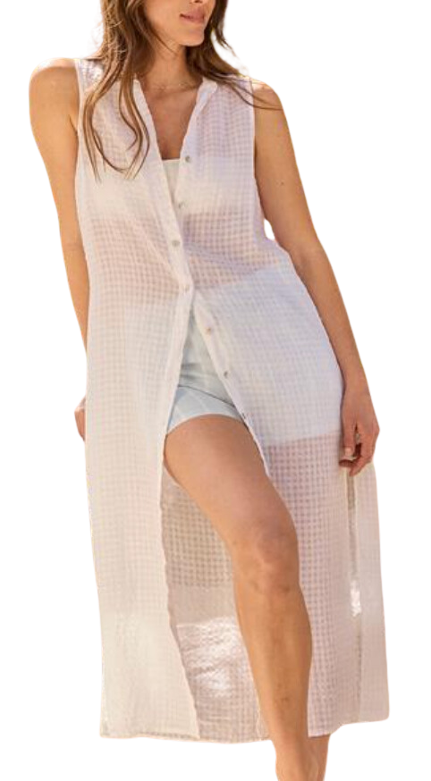 Side slit duster dress - white