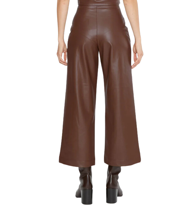 Vegan leather straight leg pant: cropped - chestnut