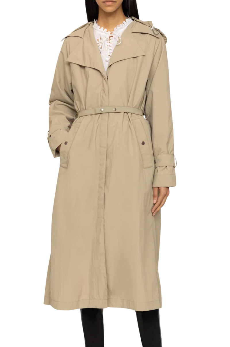 Asta windbreaker with crochet long sleeve trench coat - tan