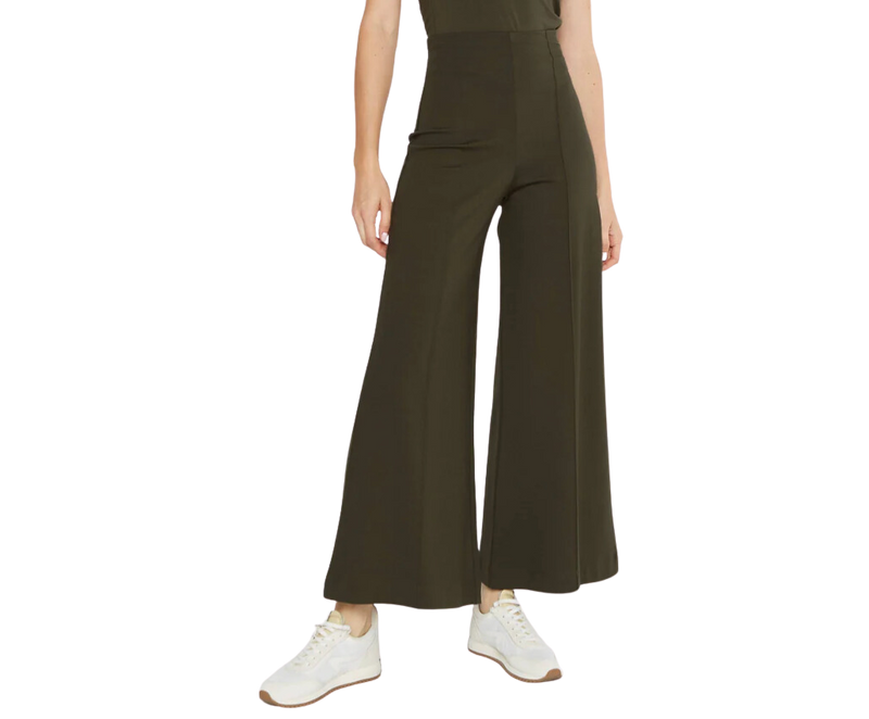 Ponte knit wide leg pant: cropped - olive