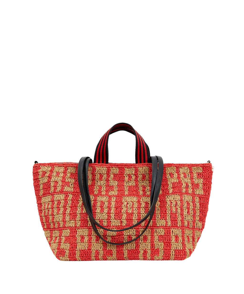 Bateau tote - natural & bright poppy raffia