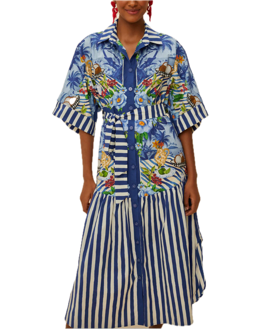 FARM Rio Women's Blue Fresh Table Scarf Midi Dress | L FARM Rio Women's Blue Fresh Table Scarf Midi Dress | L