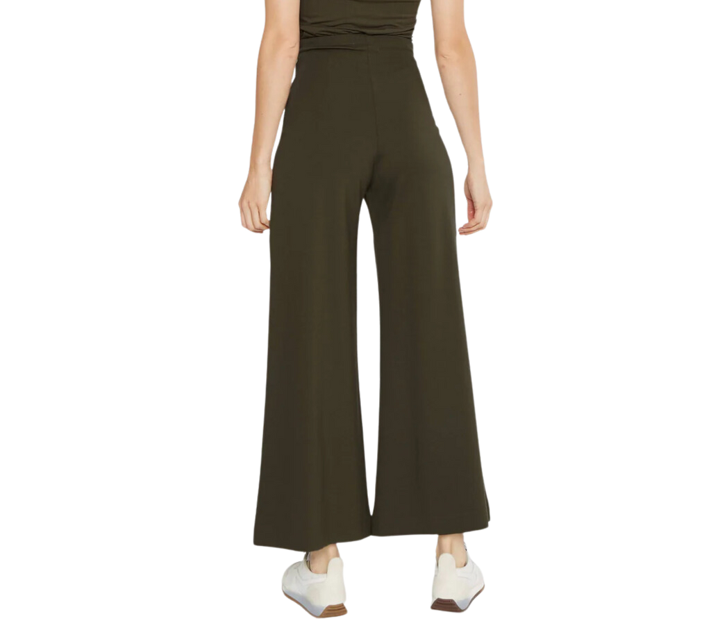 Ponte knit wide leg pant: cropped - olive