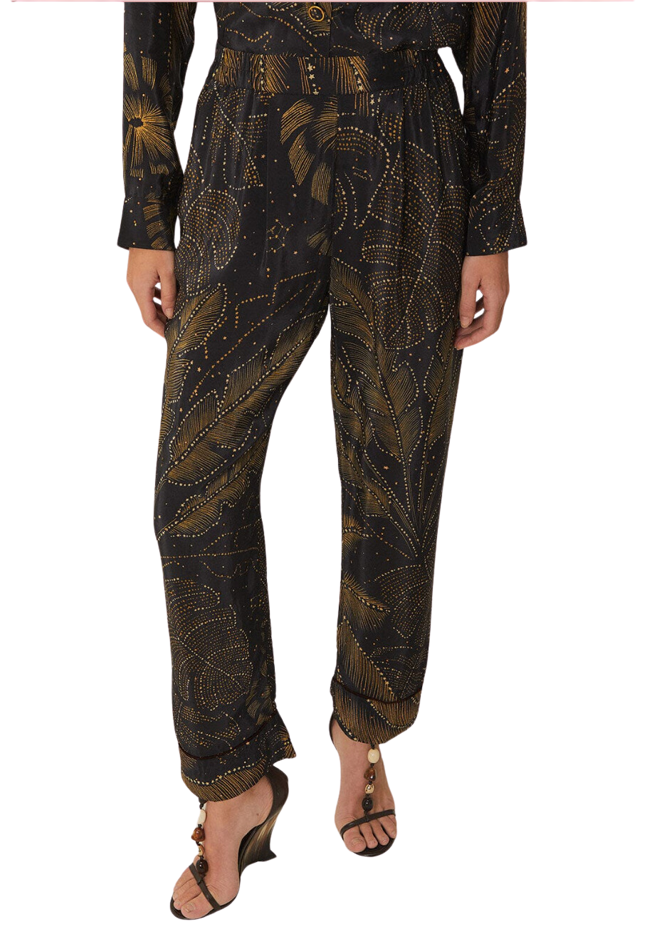 Golden foliage black pajama pants - golden foliage black