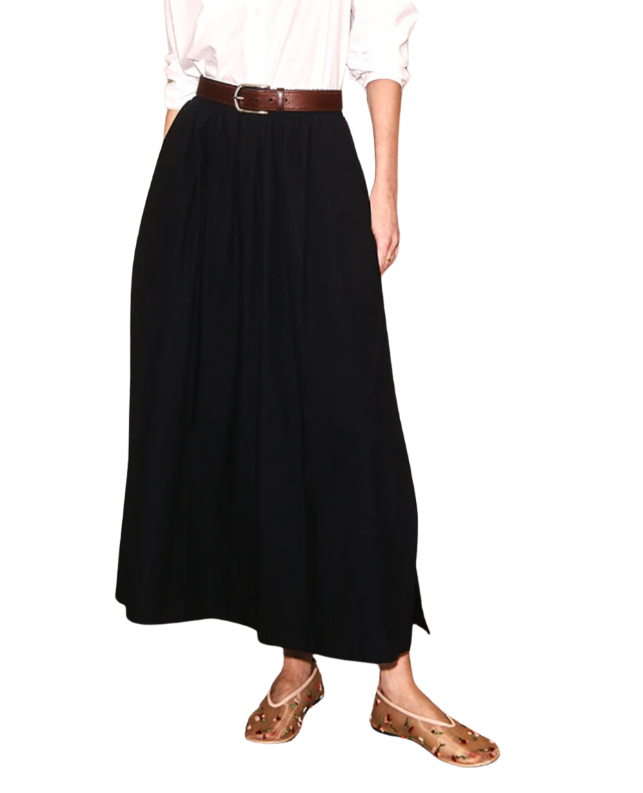 Fine poplin double slit maxi skirt - black