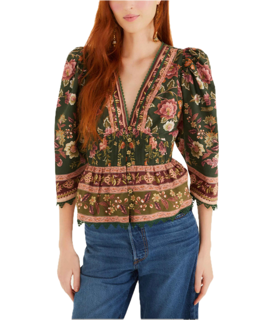 Flowering garden green blouse
