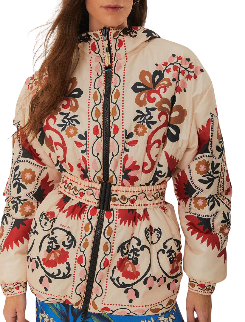 Cashew mandala reversible puffer jacket - cashew mandala cream