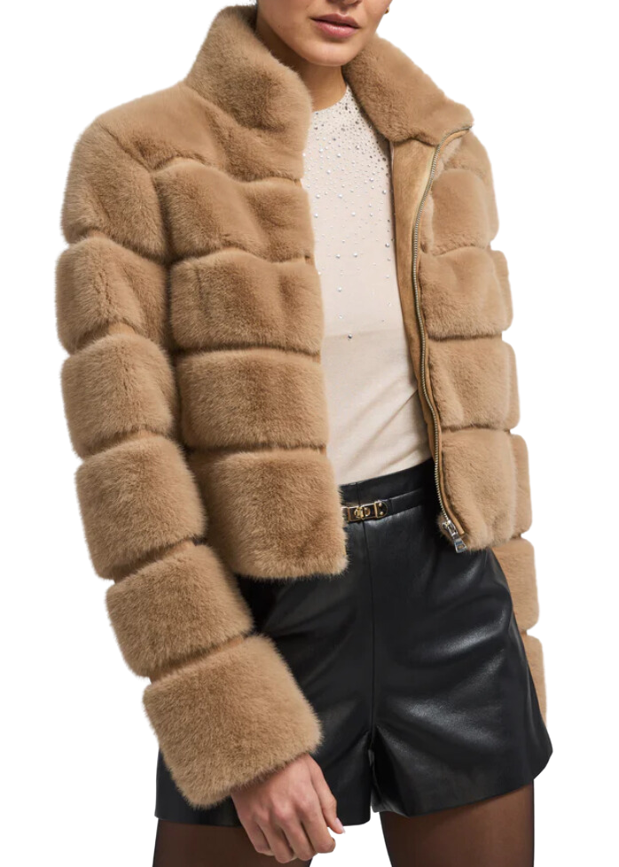 Tala faux fur bomber - toffee