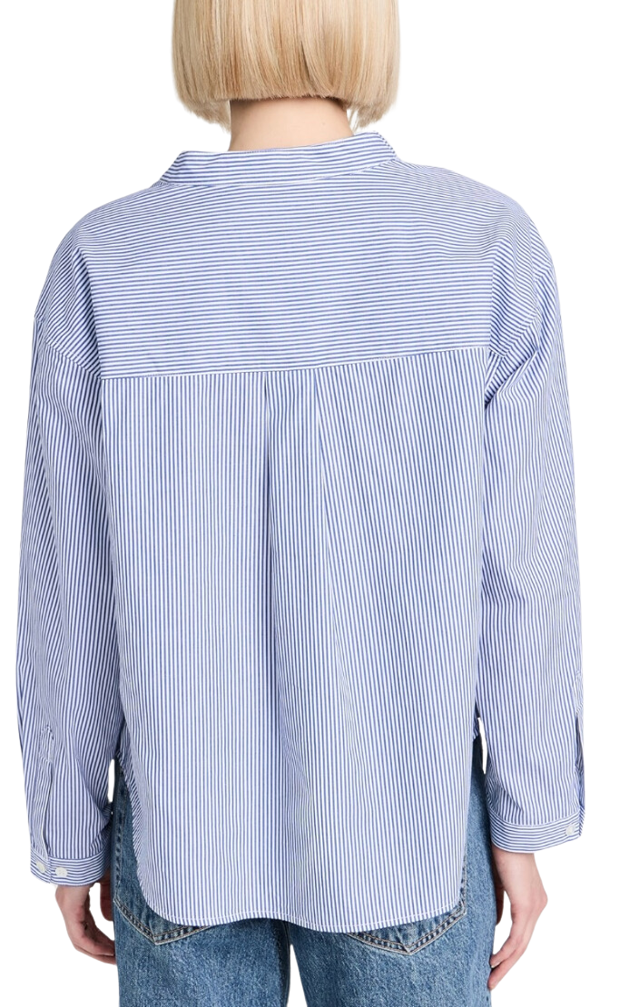 Tori stripe shirting long sleeve top - blue
