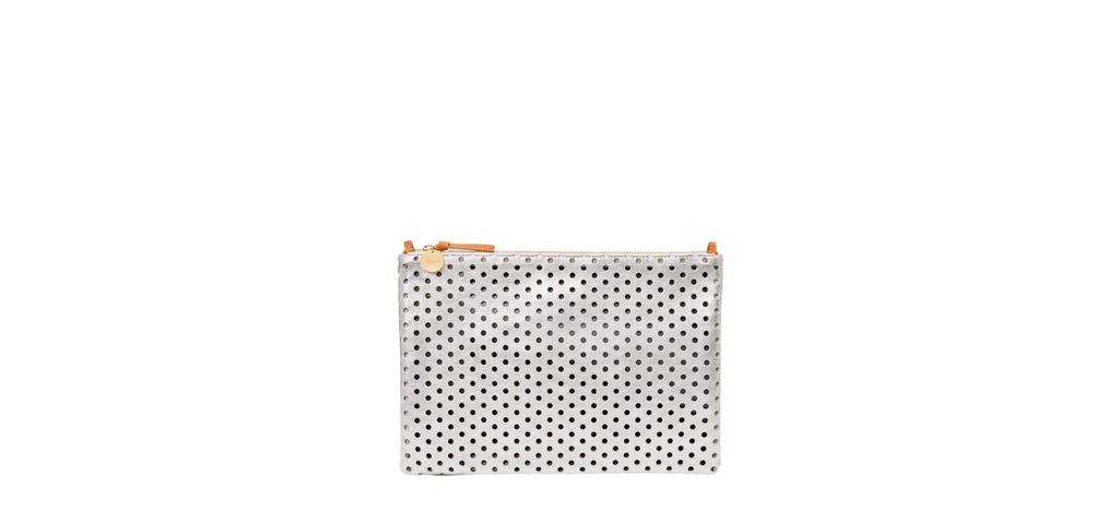 Flat clutch with tabs - silver punchole perf