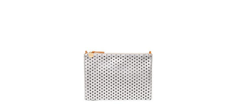 Flat clutch with tabs - silver punchole perf