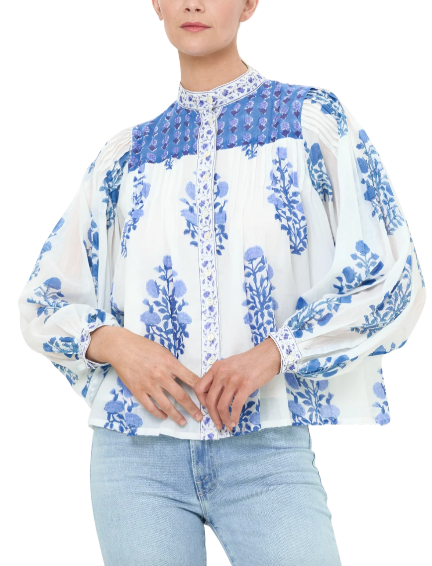 Mandarin pintuck blouse