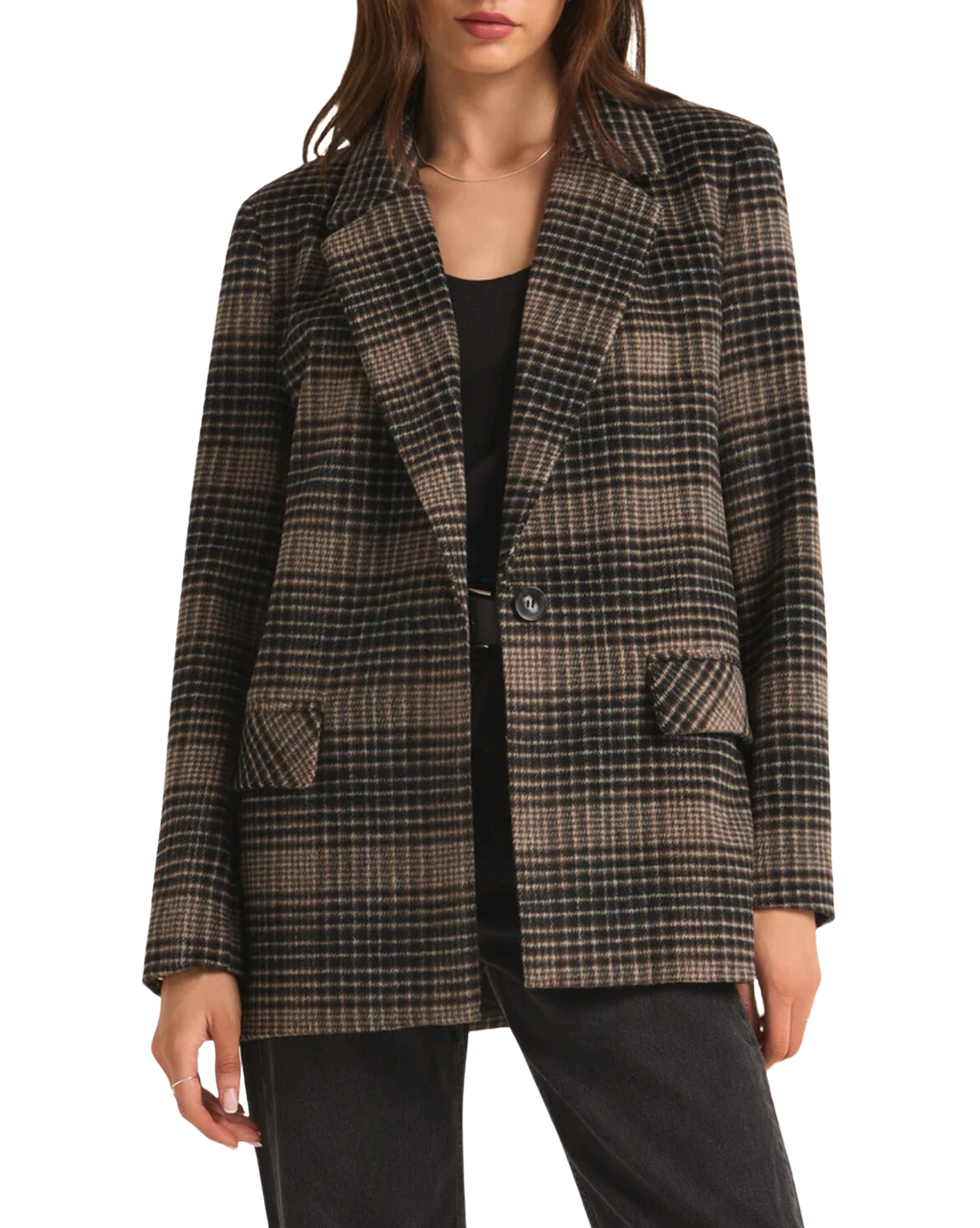 Kingston relaxed plaid blazer- latte