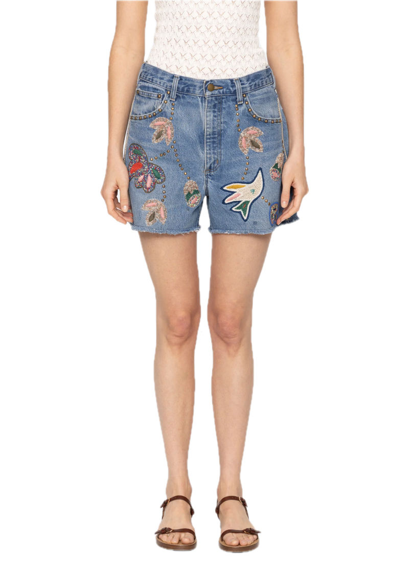 Kara beaded denim shorts - blue