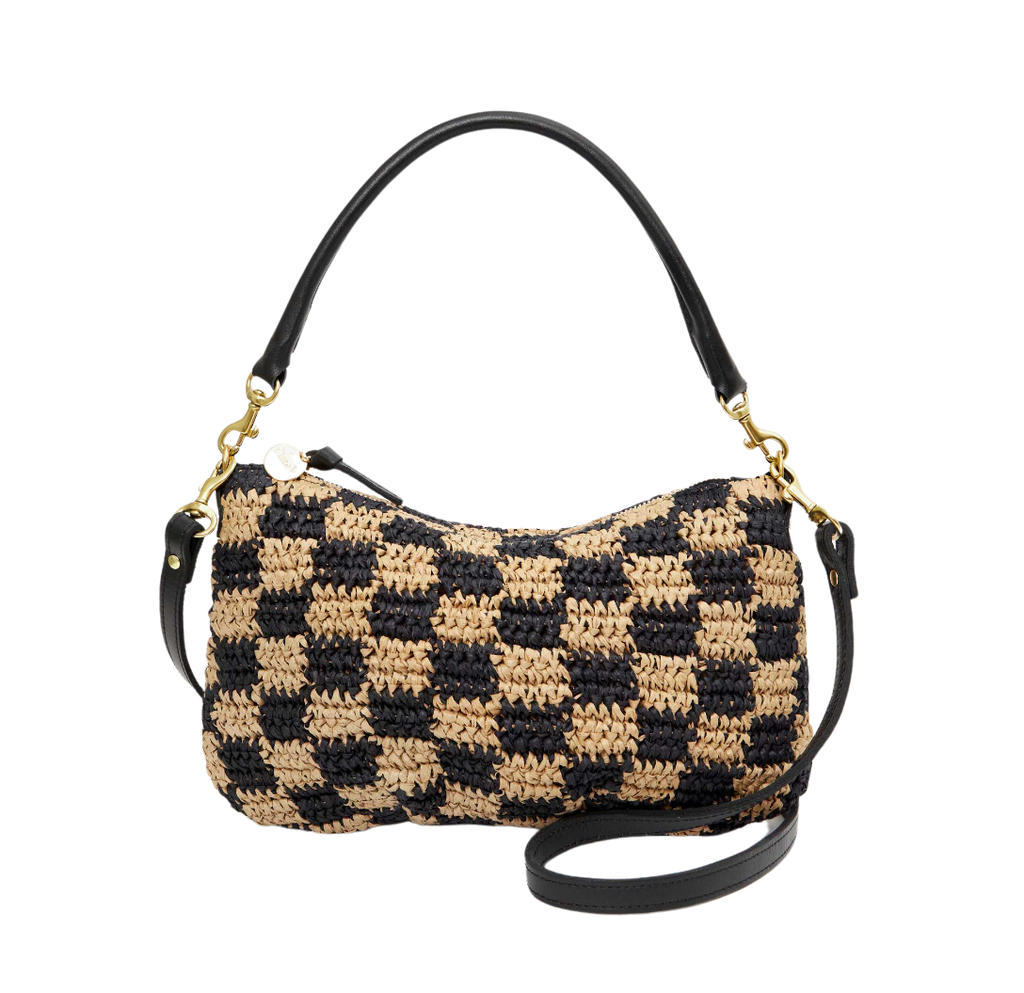 Petit moyen messenger - black & natural checker raffia