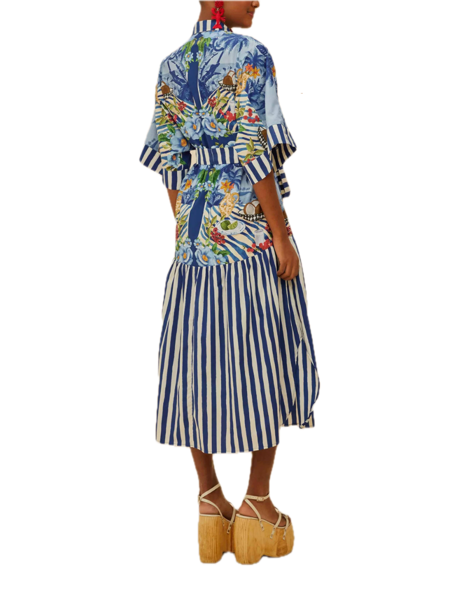 FARM Rio Women's Blue Fresh Table Scarf Midi Dress | L FARM Rio Women's Blue Fresh Table Scarf Midi Dress | L
