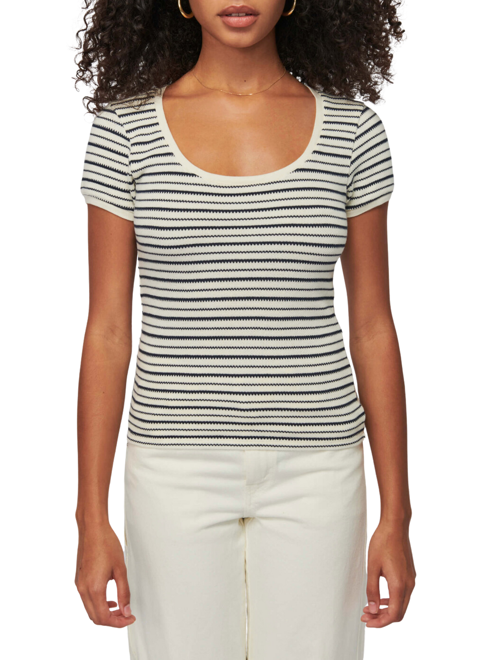Amanda square neck cap sleeve - freehand stripe