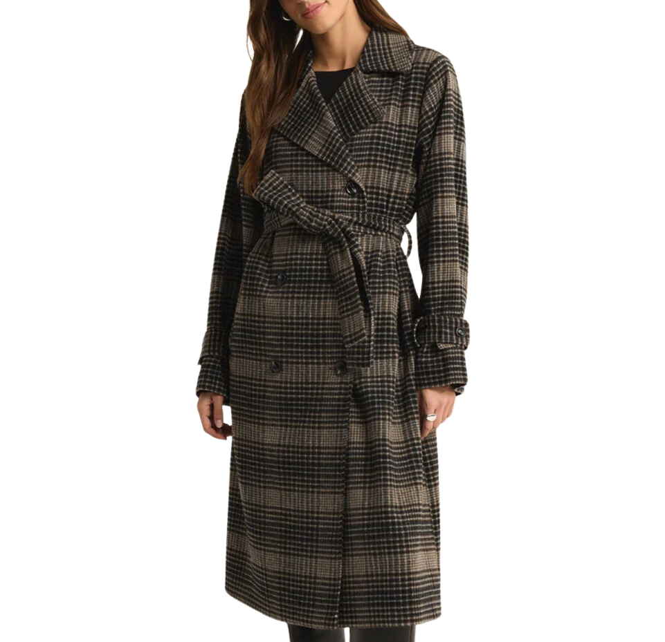 Jackie plaid trench- latte