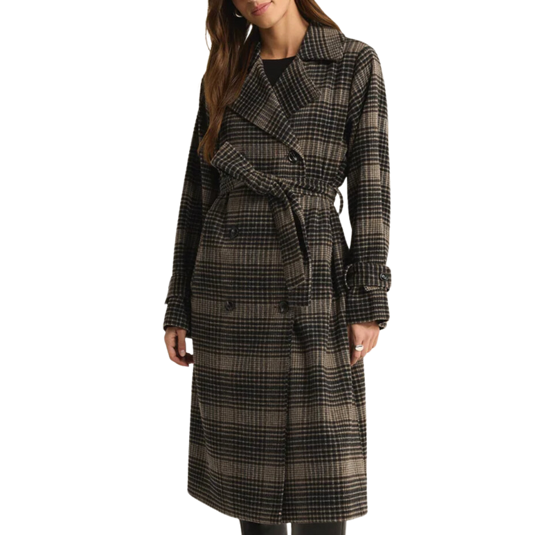 Jackie plaid trench- latte