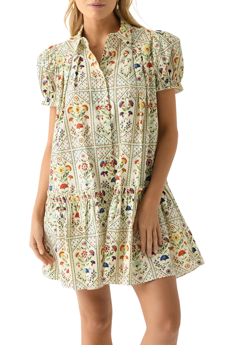 Drifter mini dress - cream trellis