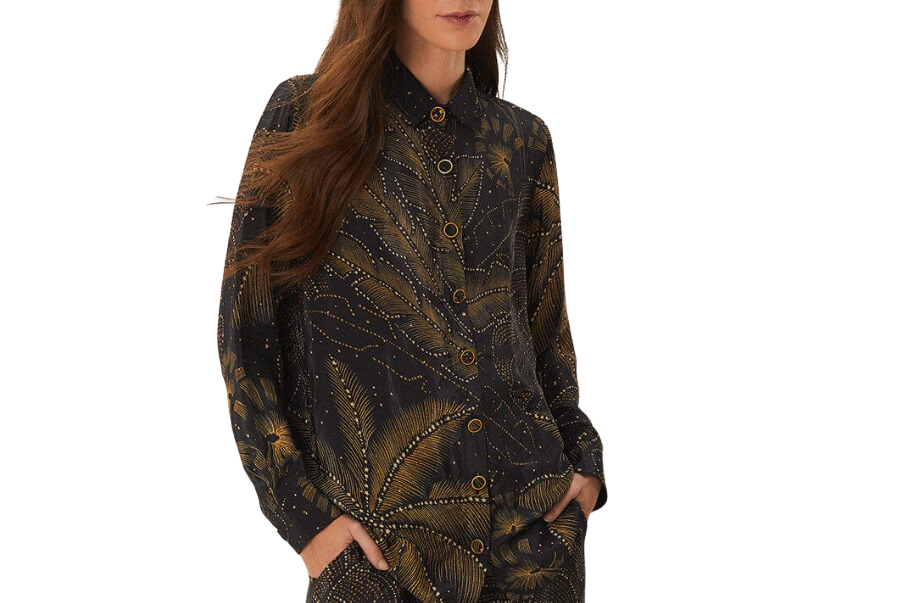 Golden foliage black pajama shirt - golden foliage black