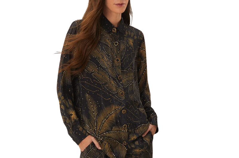 Golden foliage black pajama shirt - golden foliage black