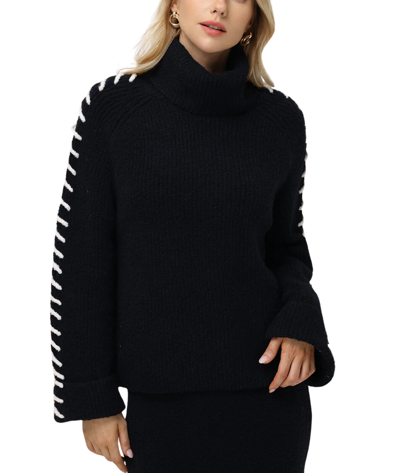 Vida boucle whip stitch pullover - black multi