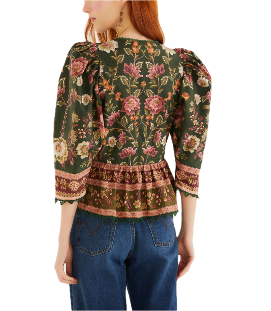 Flowering garden green blouse