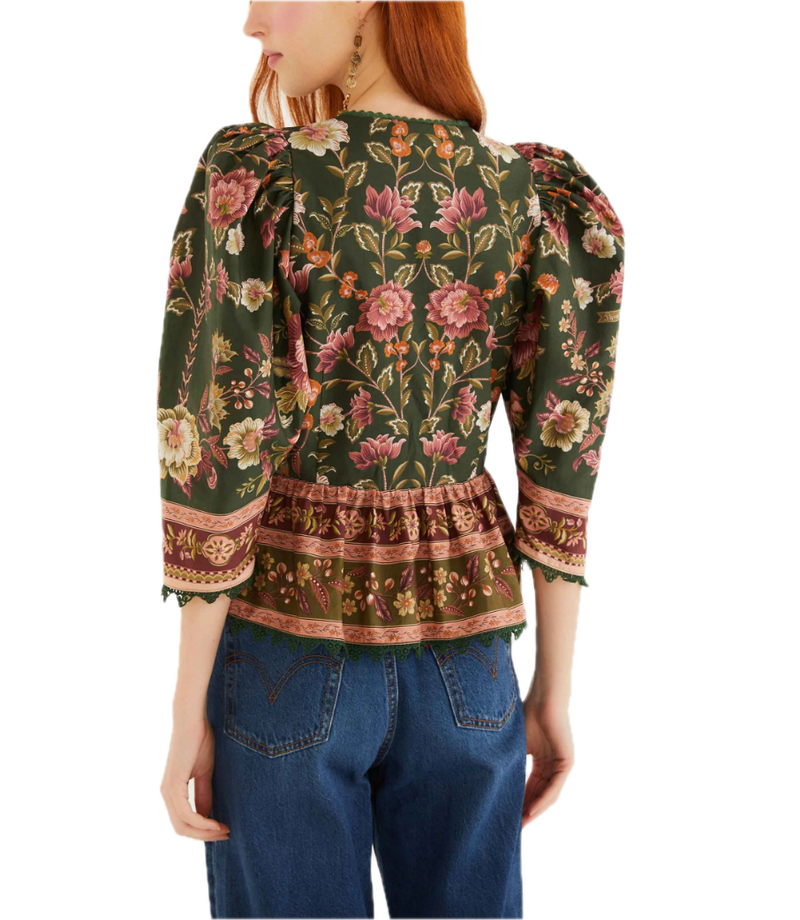 Flowering garden green blouse