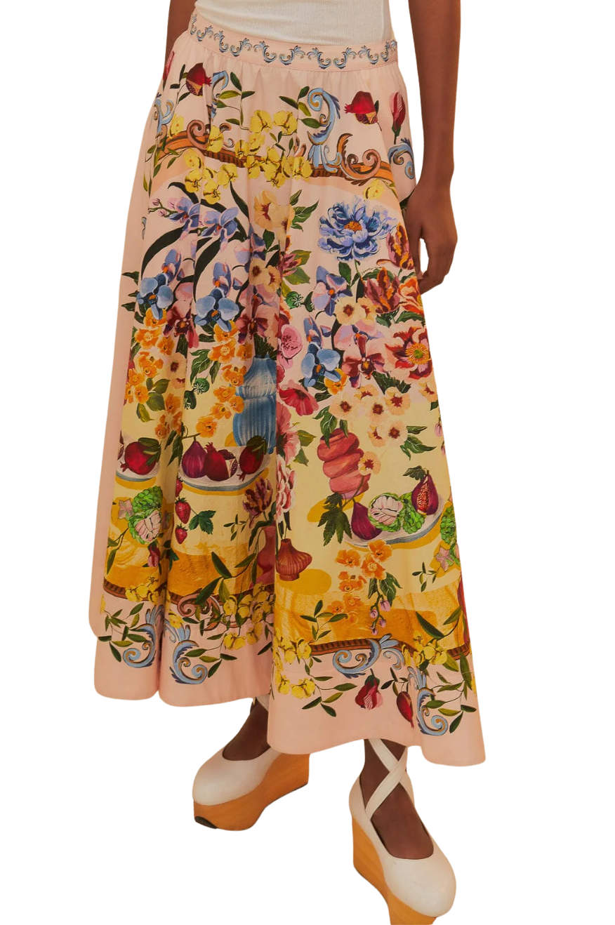 Garden terrace pink midi skirt
