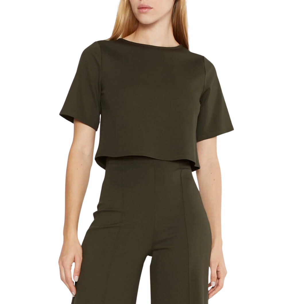 Ponte knit short sleeve top - olive