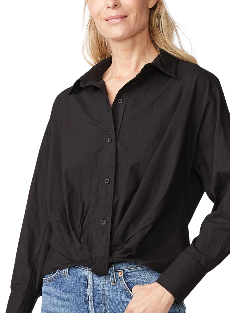Poplin long sleeve front twist shirt - black