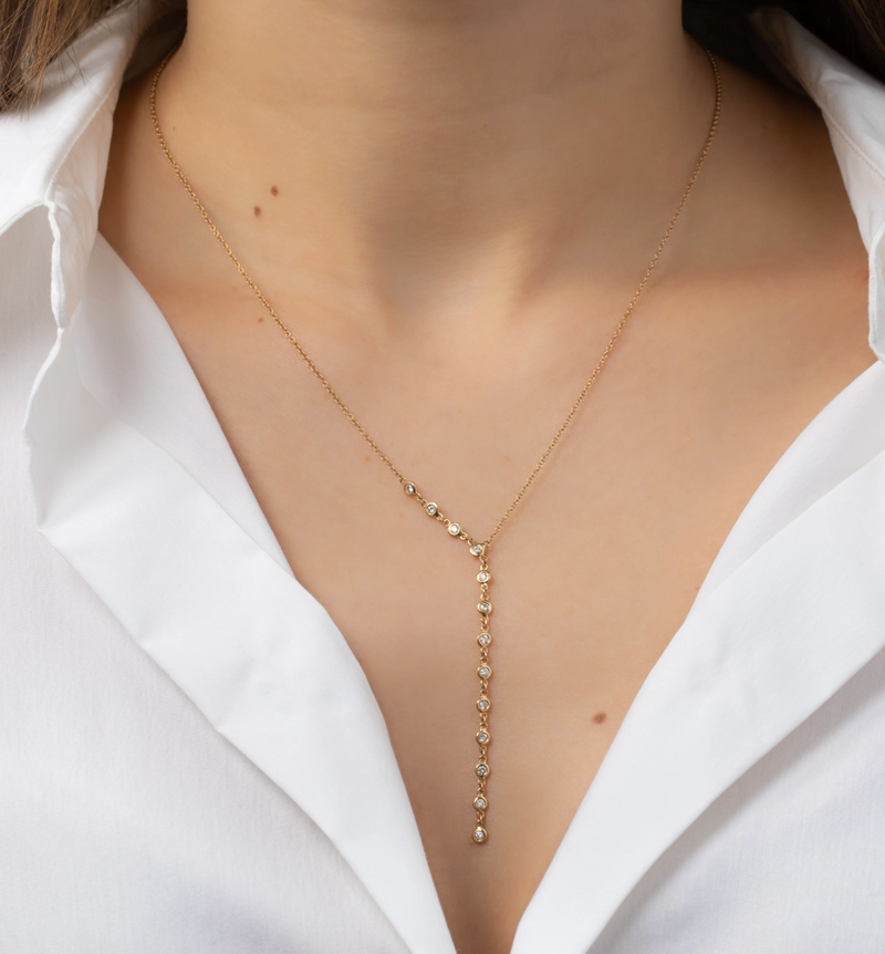 Bezel diamond segment lariat necklace