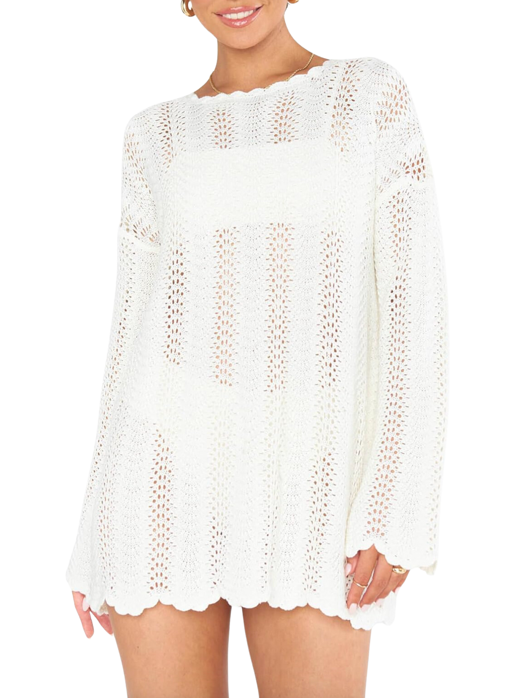 Packable pullover - white crochet